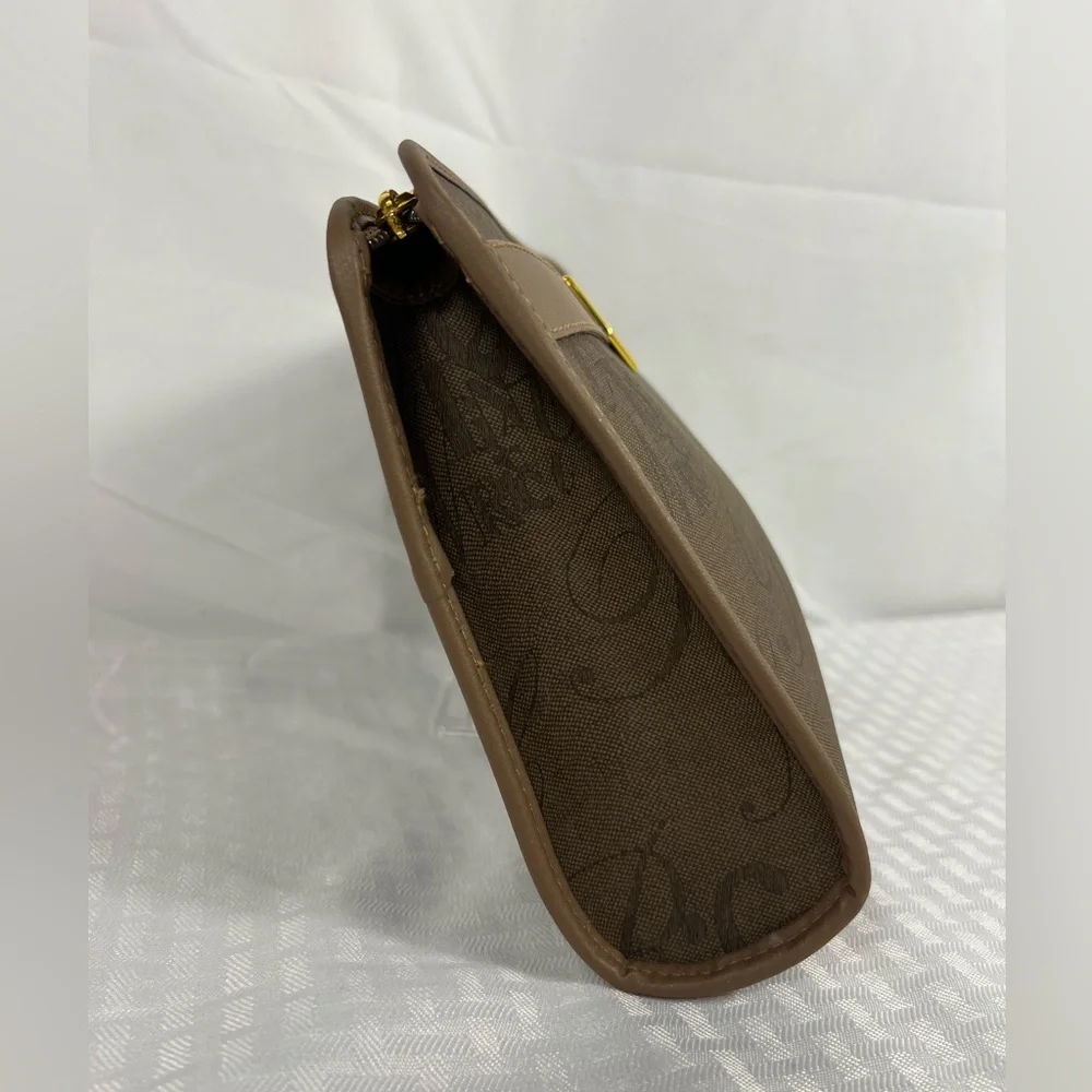 7058: Vintage Nina Ricci Paris Monogram Zip Clutch Pouch Made in Italy